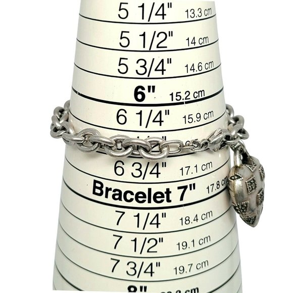 Vintage Judith Jack Sterling Silver Marcasite Heart Charm Dangle Bracelet #10409 - Picture 8 of 8